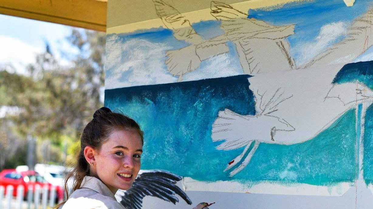 BEACH ART: Jesse Pahl and other local artists came together to create a mural at Farnborough Beach on the weekend. Picture: Lee-ann Handley