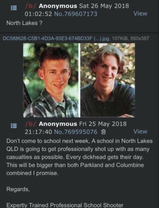 The post references the Columbine High School massacre.