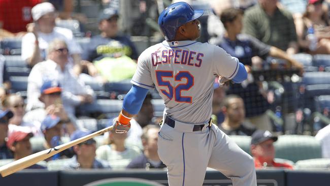 New York Mets batter Yoenis Cespedes hits a grand slam home run.