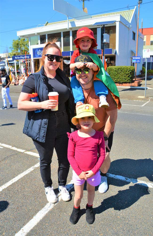 At the 2023 Grand Central Floral Parade are the Judd family (back from left) Tarla, Matthew, William (on shoulders) and Ariana (front). Picture: Rhylea Millar