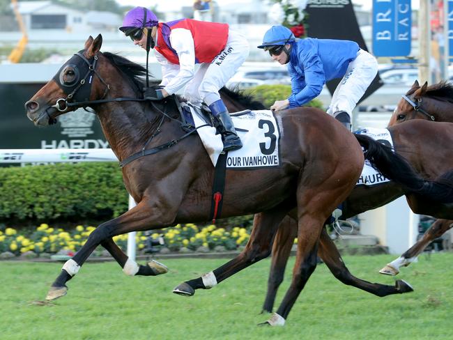 Race 7 - Kerrin McEvoy rides Our Ivanhowe to win race 7 at Doomben - Doomben Cup raceday. Photo Mark Cranitch.