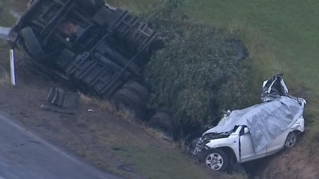 The scene of the Nanango crash which claimed the lives of Steven Wheeler, 54, his father Bob Wheeler, 84, and mother Margaret, aged 81. Photo: 9 News