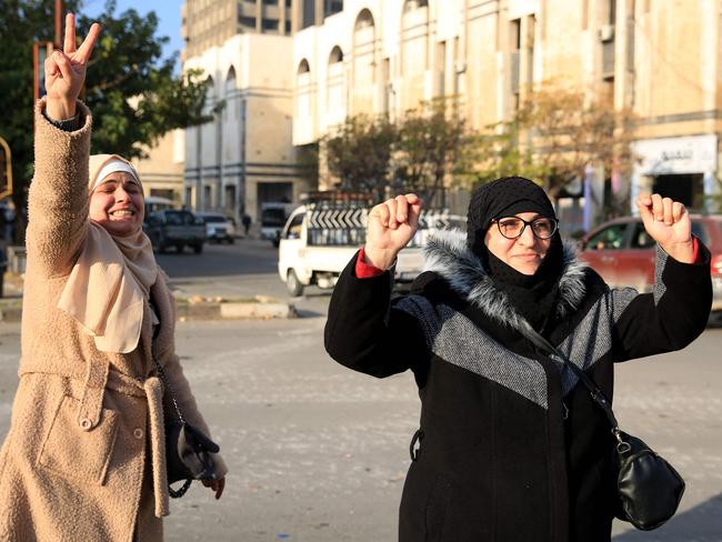 Syrians celebrate in the central city of Homs. Picture: Aref Tammawi / AFP