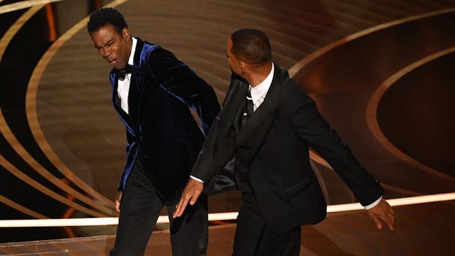 Will Smith slaps Chris Rock onstage during the 94th Oscars. Picture: AFP