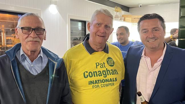 Pat Conaghan with supporters at The Pier Hotel on election night. Picture: supplied