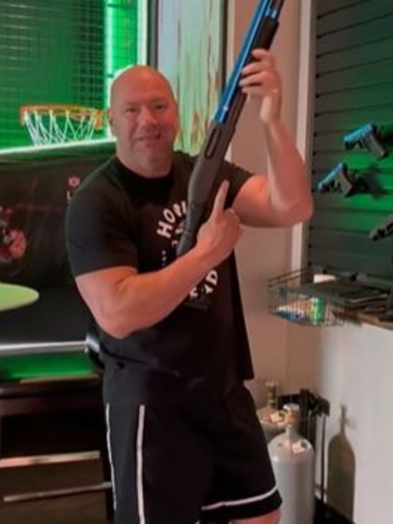 UFC boss Dana White in the laser gun room in his hotel suite.