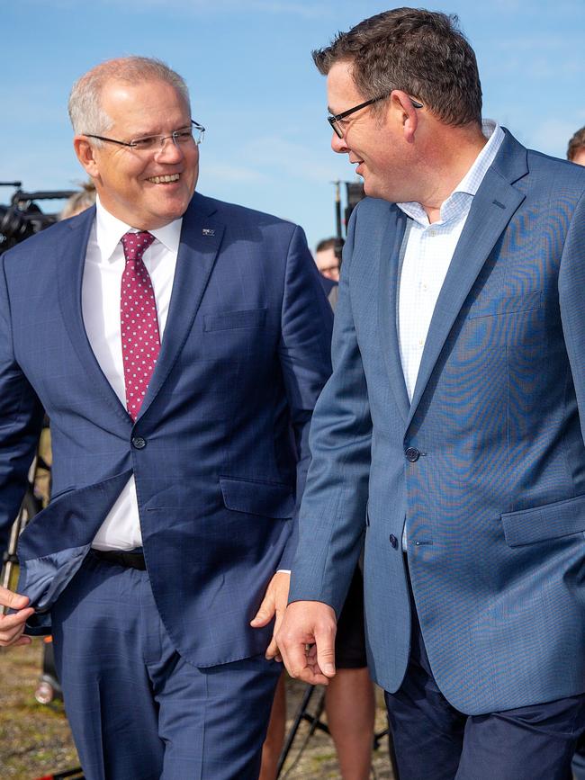 PM Scott Morrison and Victorian Premier Daniel Andrews. Picture: Mark Stewart