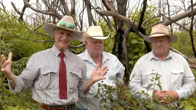 Kennedy MP Bob Katter, Far North grazier Jack Fraser and Hill MP Shane Knuth at Forty Mile Scrub National Park.