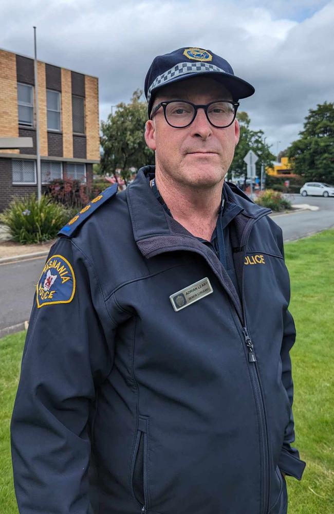 Tasmania Police Acting Inspector Adrian Leary speaks to media after a 16-year-old boy was struck and killed on the Tasman Highway at Orielton on January 1, 2024. Picture: Katie Hall