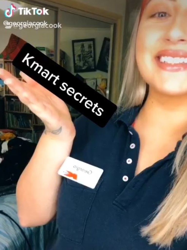 Kmart worker Georgia Cook revealed three Kmart ‘secrets’ on TikTok recently. Picture: TikTok / Georgia Cook