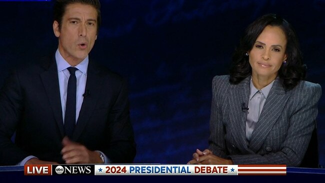 ABC’s debate hosts David Muir and Linsey Davis. Picture: Channel 9