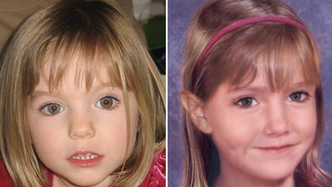 A combination of two pictures released by Madeleine McCann's spokesman on May 1, 2009 showed Maddie McCann at the age of 3 (L), and an 'age progression' image of her at the age of 6. Picture: AFP.