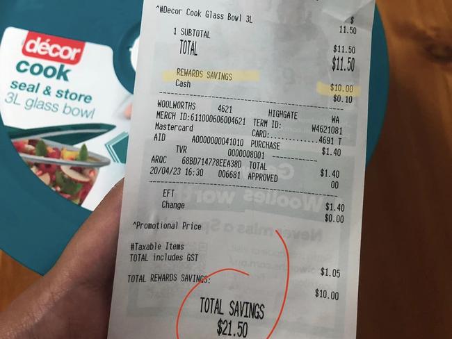 The Perth mum recently shared a deal in which she paid just $1.50 for a $23 mixing bowl. Picture: Facebook.