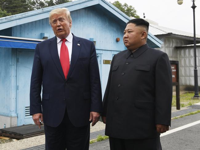 Mr Trump said he would invite Mr Kim to the White House, and Mr Kim said it was “good to see” the US President again. Picture: AP