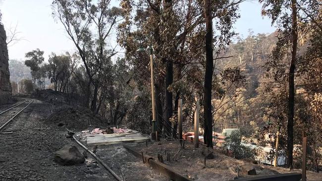 The shed at Rose Gardens was razed by bushfires. Picture: Zig Zag Railway