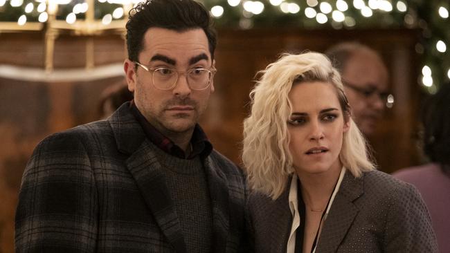 Dan Levy and Kristen Stewart star in this year’s newest holiday film, Happiest Season. Picture: supplied