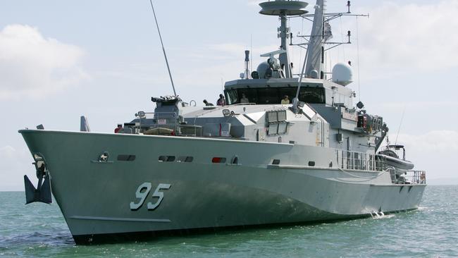 HMAS Maryborough enters Sydney Harbour shortly after it was commissioned. A fire on the boat in 2017 resulted in a major safety investigation by the Navy.