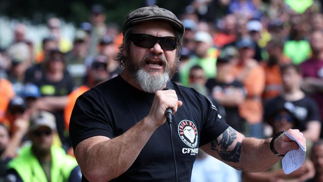 Former CFMEU national president Jade Ingham at Tuesday’s rally. Picture: Liam Kidston