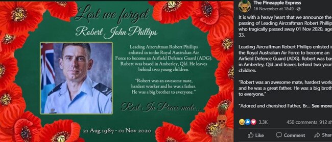 Memorial post of Leading Aircraftsman Robert Phillips by The Pineapple Express on November 16, 2020.