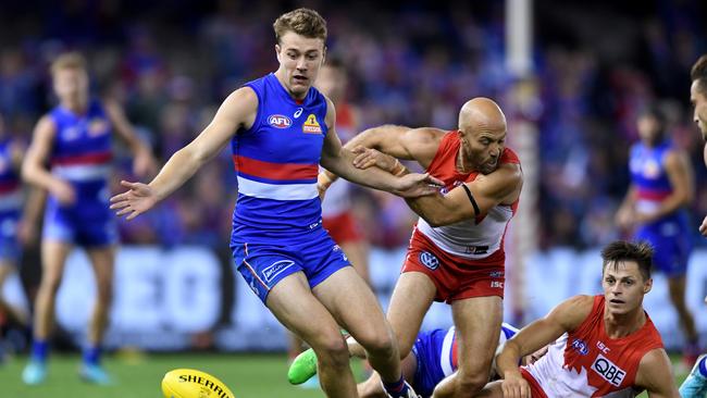 Bulldogs midfielder Jack Macrae received five votes from one coach, but none from the other. Picture: AAP