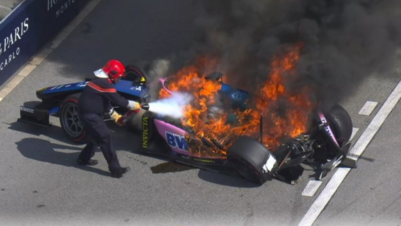 Jack Doohan's car caught on fire. Photo: Twitter.