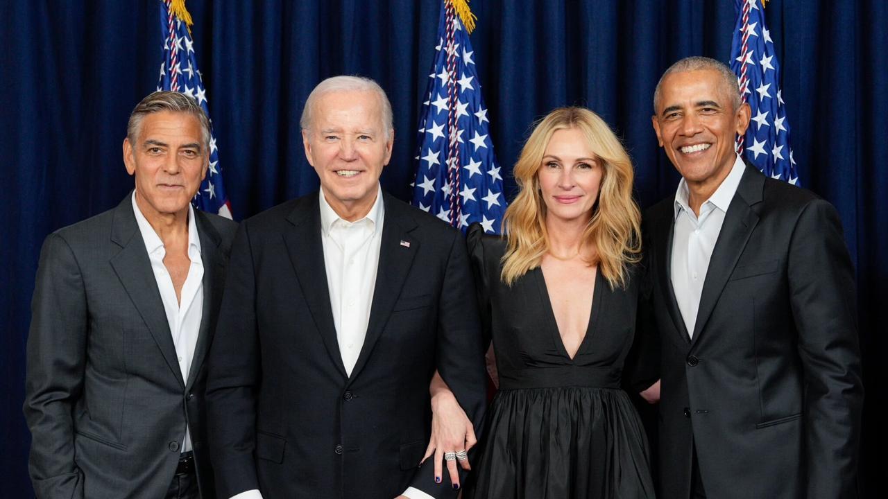 Clooney with Biden, actress Julia Roberts and former President Barack Obama at a June campaign fundraiser.