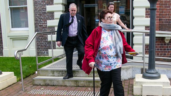 Cedric Harper Jordan (left) and Noelene June Jordan (front) outside the Supreme Court in Tasmania in Launceston. Picture: Patrick Gee