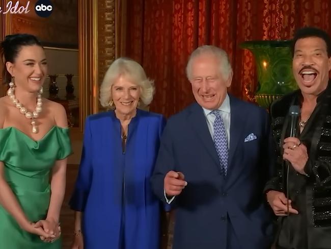 King Charles and Queen Camilla appeared on American Idol with Katy Perry and Lionel Richie. Picture: American Idol/YouTube