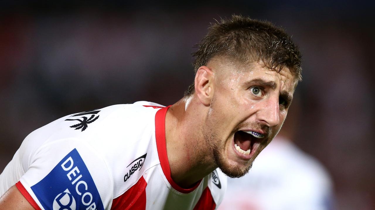 SYDNEY, AUSTRALIA - MARCH 18: Zac Lomax of the Dragons reacts during the round two NRL match between the St George Illawarra Dragons and the Penrith Panthers at Netstrata Jubilee Stadium on March 18, 2022, in Sydney, Australia. (Photo by Jason McCawley/Getty Images)