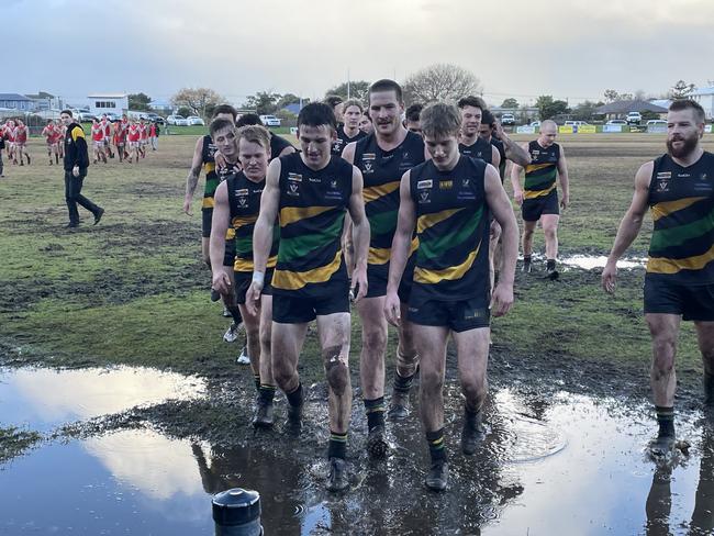 Dromana players walk off winners on Sunday.