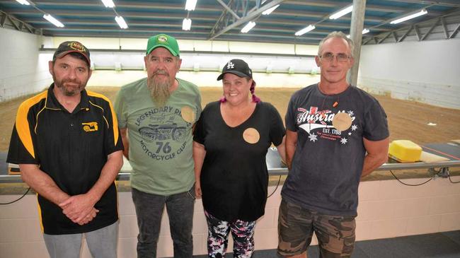 ON TARGET: Warwick Pistol Club member Mark Constable with John Kutasovic, Tracy Lazanski and Russell Brown at the come-and-try day. Picture: Gerard Walsh