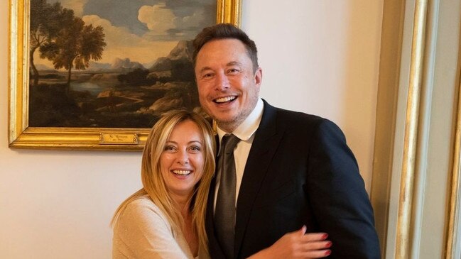 In June 2023, Giorgia Meloni hosted Elon Musk at her official residence in Rome where the pair talked about AI, and displayed their chemistry as they laughed and hugged. Most visitors get a handshake. Picture: Chigi Palace Press Office/Shuterstock