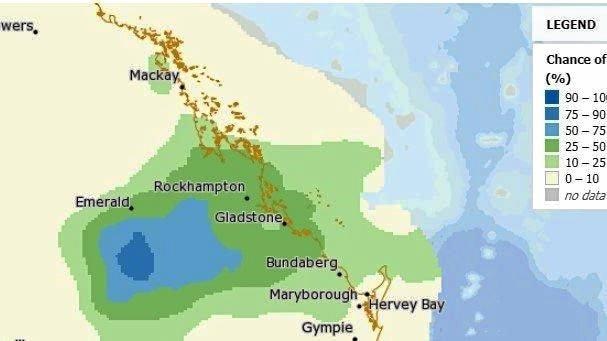 PREDICTED RAIN: CQ rain forecast from Bureau of Meteorology. Picture: Bureau of Meteorology