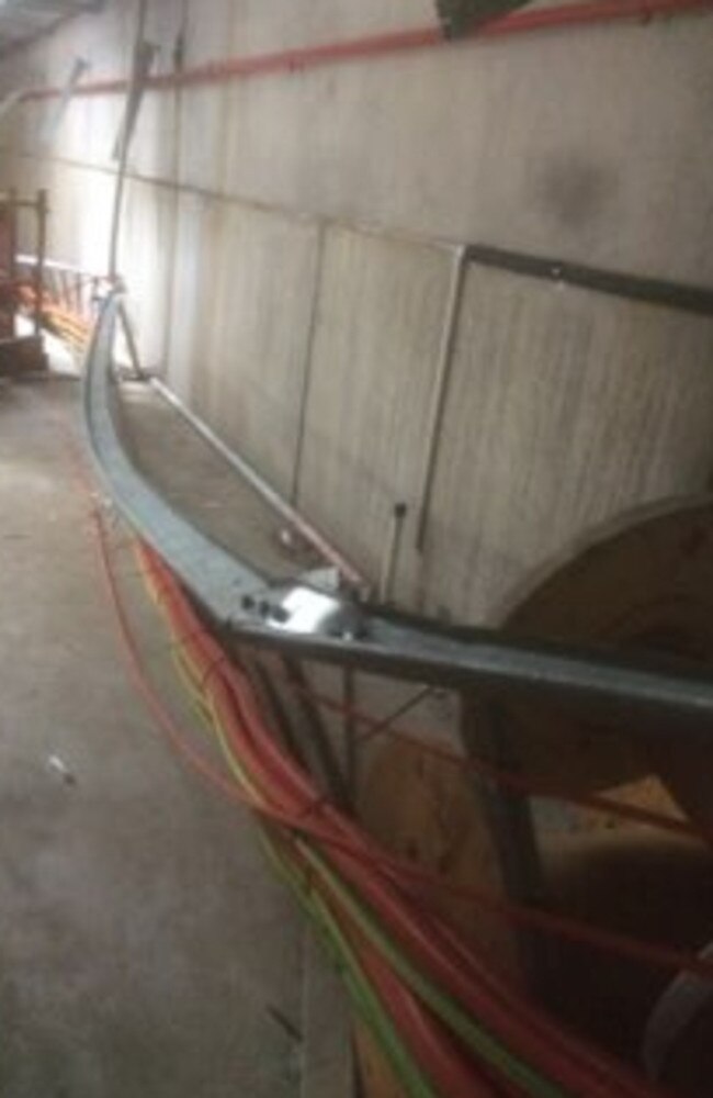 The steel beam and the electrical wire it was holding after both crashed to the ground seriously injuring three workers at the Jewel development site in Broadbeach on 5 December 2018.