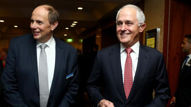 Grant King with Prime Minister Malcolm Turnbull as he arrives at the Business Council of Australia's annual dinner at Sheraton on the Park. Picture: Hollie Adams