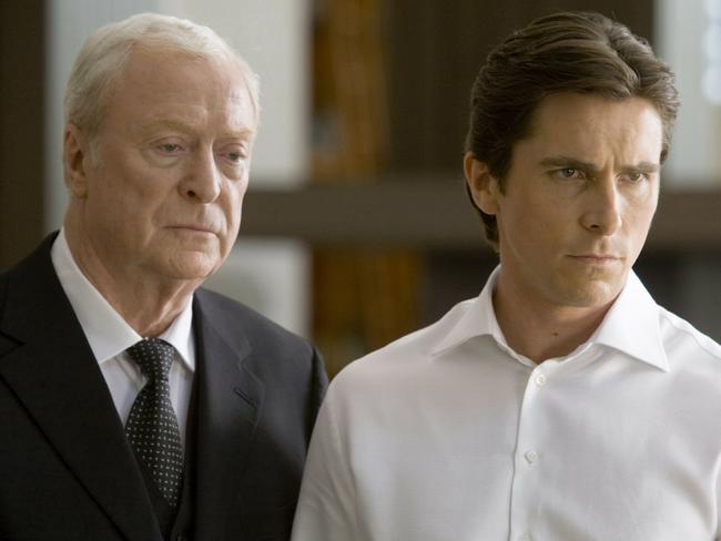 Caine with Christian Bale in a scene from The Dark Knight.