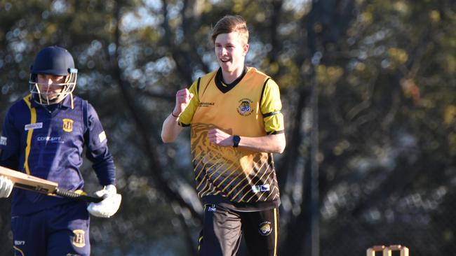 Nathan Harper claims his first GCA1 first grade wicket. Picture: Wes Cusworth.