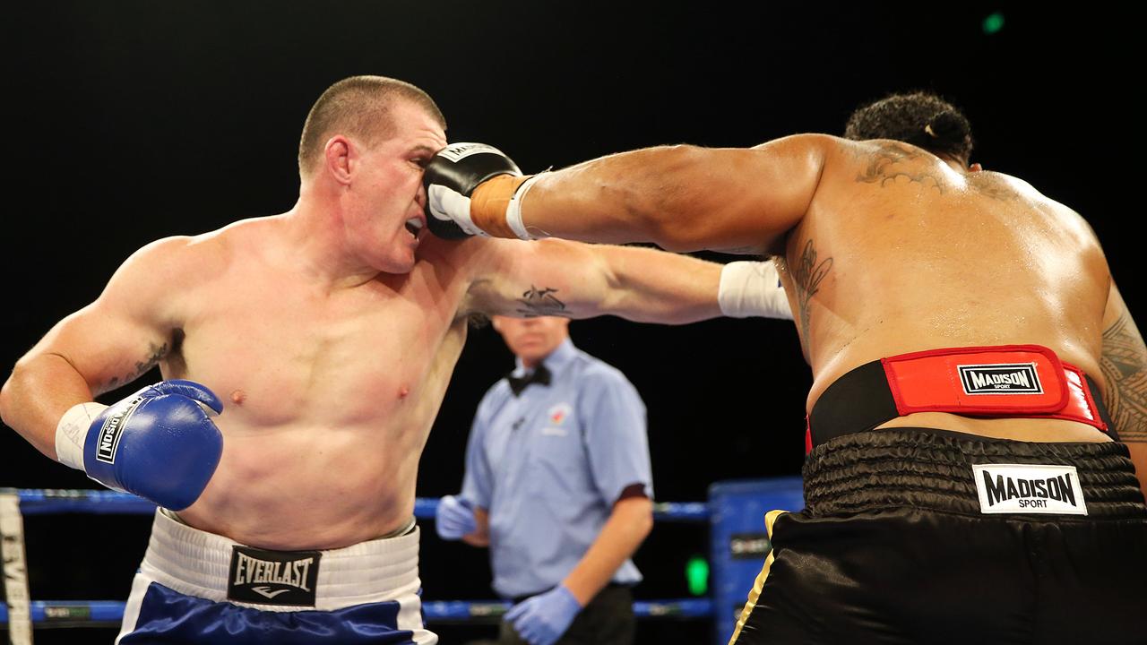 Paul Gallen trades with Junior Paulo. Picture: Craig Greenhill