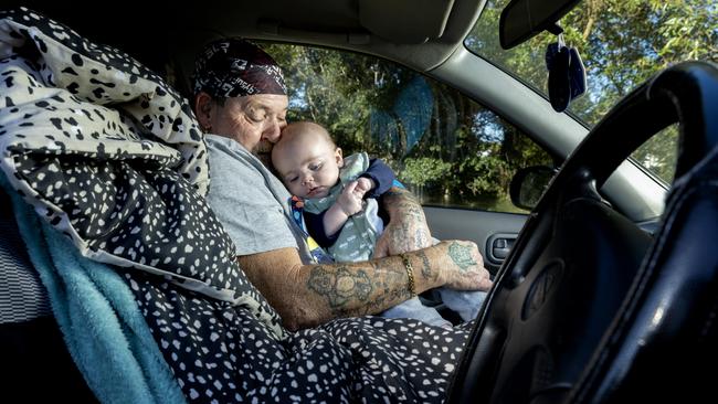 Authorities warn homelessness could be on the rise because of rental rises. Pictured is Craig Soden living out of his car with his four-month-old child. Picture: Richard Walker