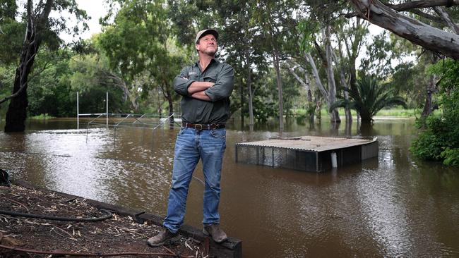 Jim Cronin’s property backs onto the river. His chook pen has already gone under as has his sons footy field. Picture: Gary Ramage