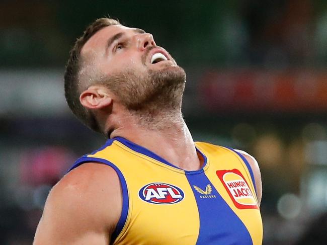 Jack Darling misses a shot at goal in his first game of the season. Picture: Michael Willson/AFL Photos/Getty Images