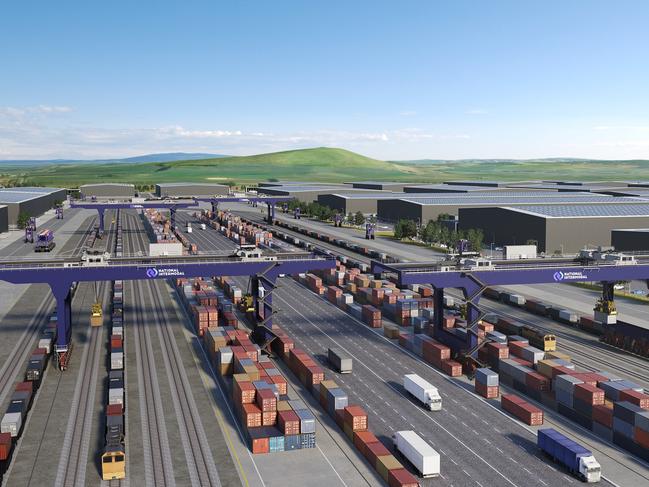 Renders showing an artist's impression of the Beveridge Intermodal Freight Terminal once it is operating in Melbourne's north late this decade.  supplied