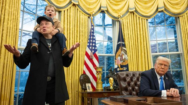 Musk with his son X in the Oval Office. Picture: AFP