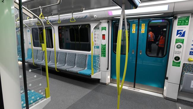 “It’s a very different train to Sydney Trains’: Inside the Metro train, there are no compartments or doors, you can walk right through the train with ease. 