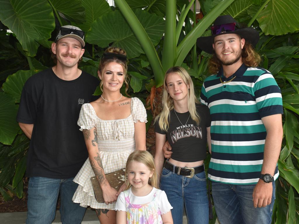 Nick Mccrea, Brittany Long, Eliza Bridges, Shania Anderson and Mitchell Long at Ipswich Turf Club. Picture: Grace Koo