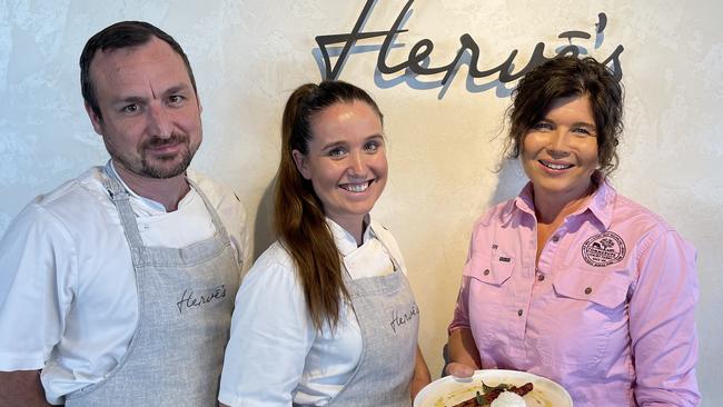 Hervé’s restaurant Executive Chefs Chris Norman and Executive Pastry Chef Alex Norman with Kay Tommerup