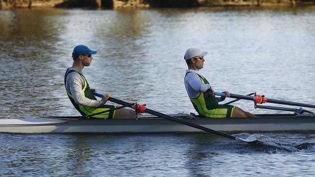 Paralympic Rowers Tom Birtwhistle and James Talbot training on the Nepean River before last year’s Games in Tokyo.