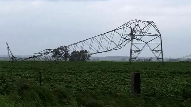 A transmission tower that was felled during the September blackout last year. Picture: AFP