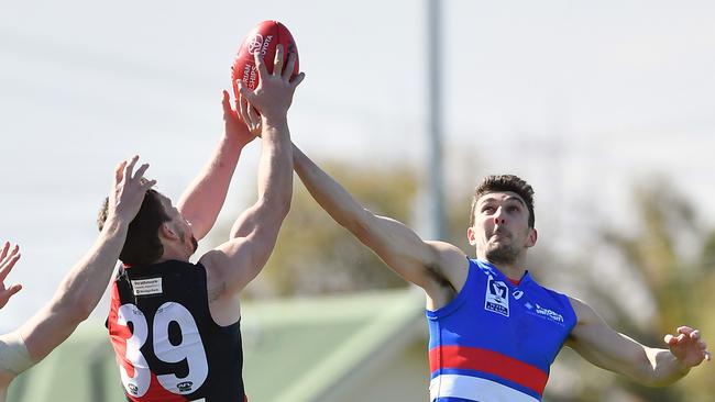 Heath Hocking takes a mark in 2017 for the Essendon VFL team. Picture: Andy Brownbill.