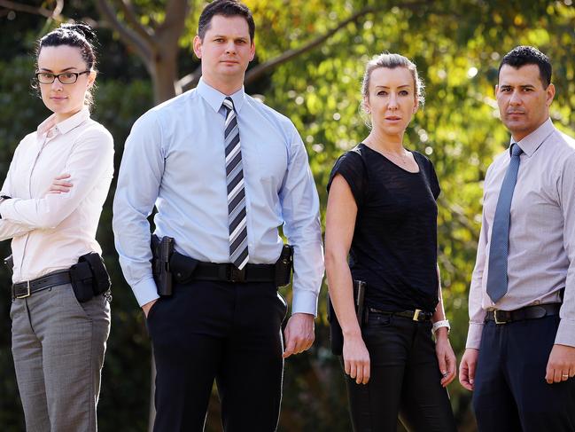 DAILY TELEGRAPH - Police officers from Operation Elbrus pictured in Surry Hills today after busting the $165m ATO scam a fortnight ago. L to R, Kristie Cressy, Ron Knighton, Angy Polic and Rod Ramilo.